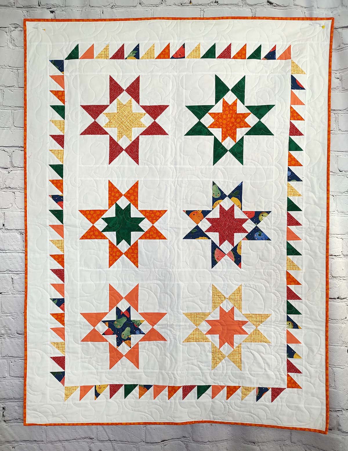 Fruit Basket fun fruit and White Modern baby lap quilt