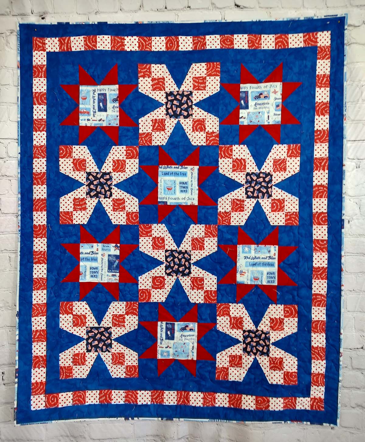 Picnic Patriotic Red white and blue Modern baby lap quilt