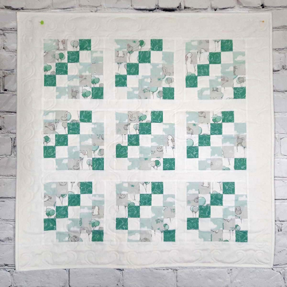 Turquoise and White Modern Bunny baby quilt