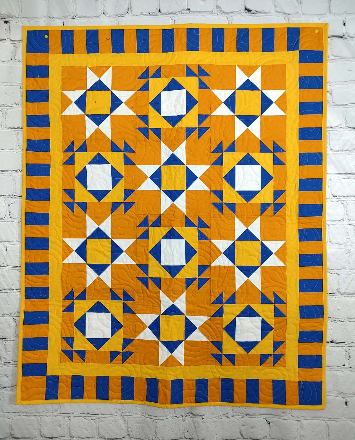 Modern Double Crossed Boy Orange and Blue lap quilt