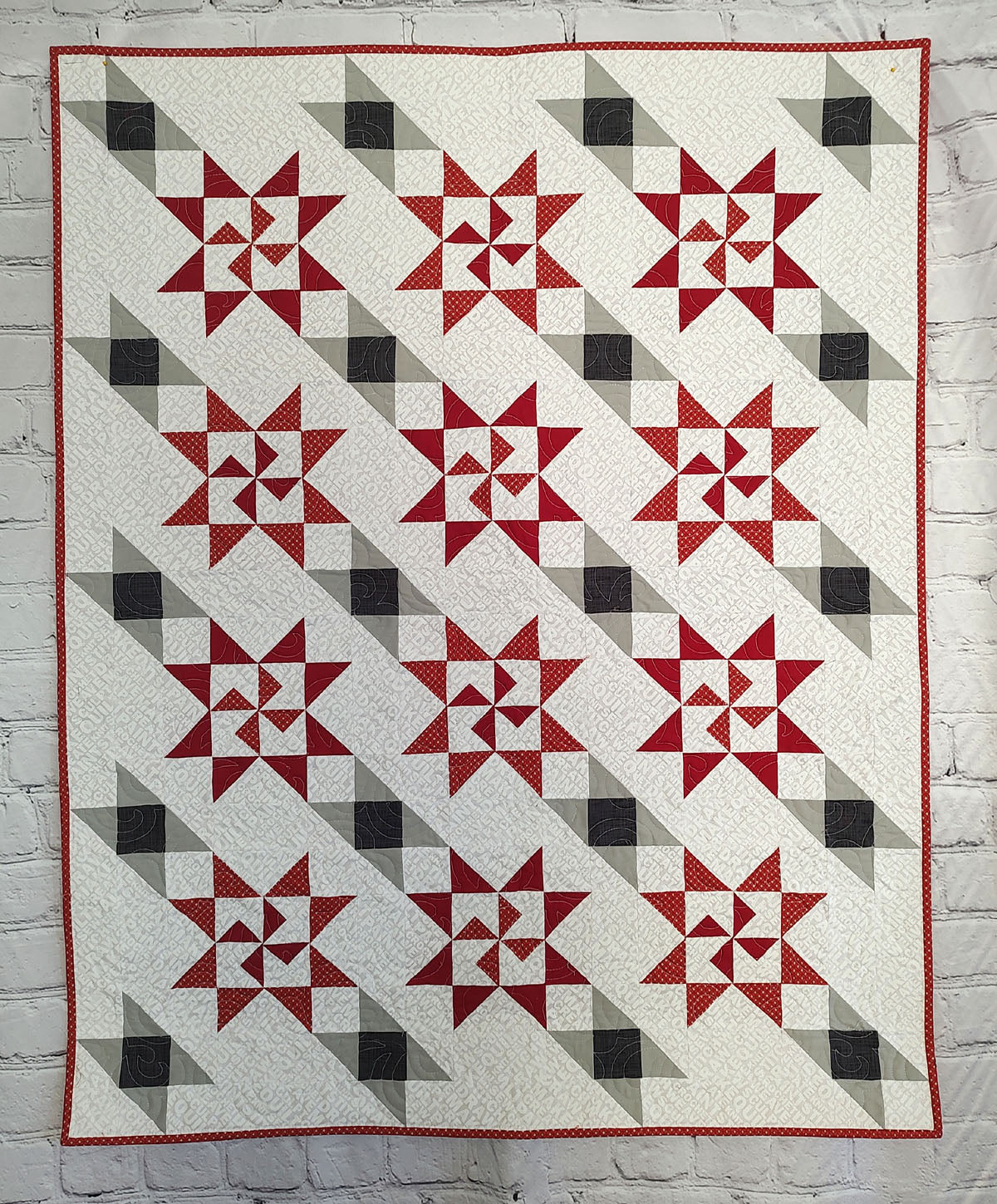 Martha's Stillness Red Grey and White Modern baby lap quilt