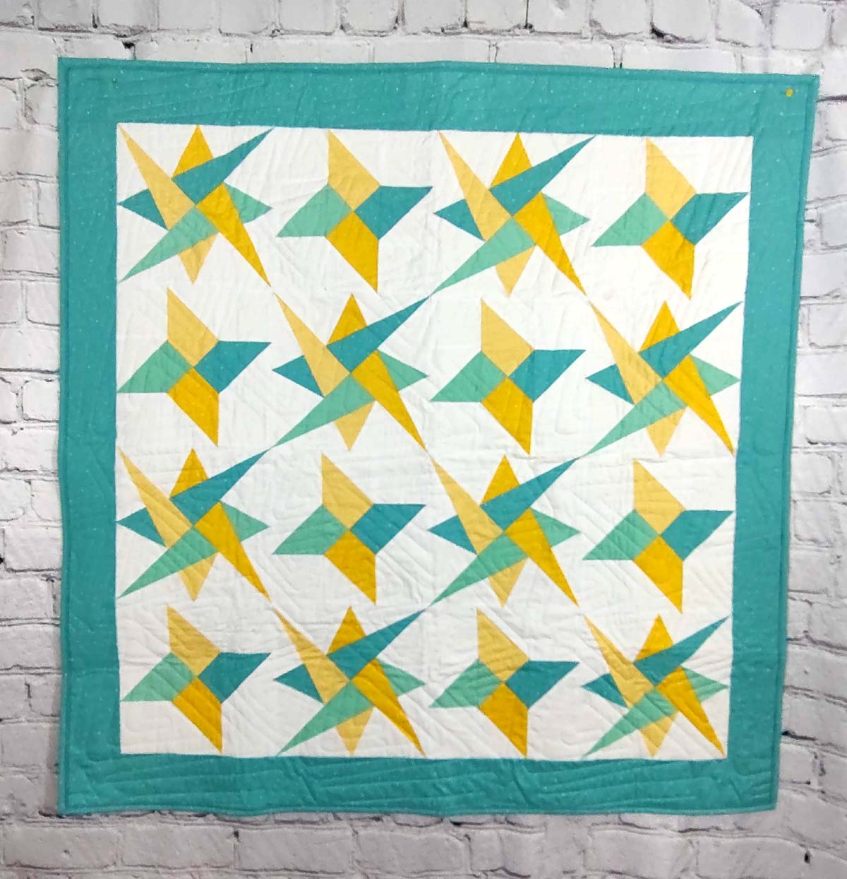 Turquoise and Yellow Modern Starry Path baby lap quilt