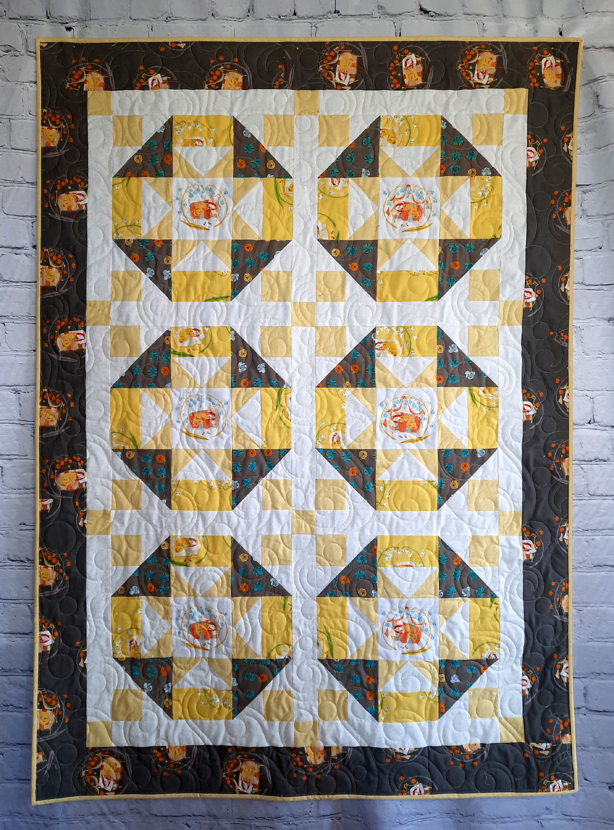 Grey and Yellow Sleeping Princess lap quilt