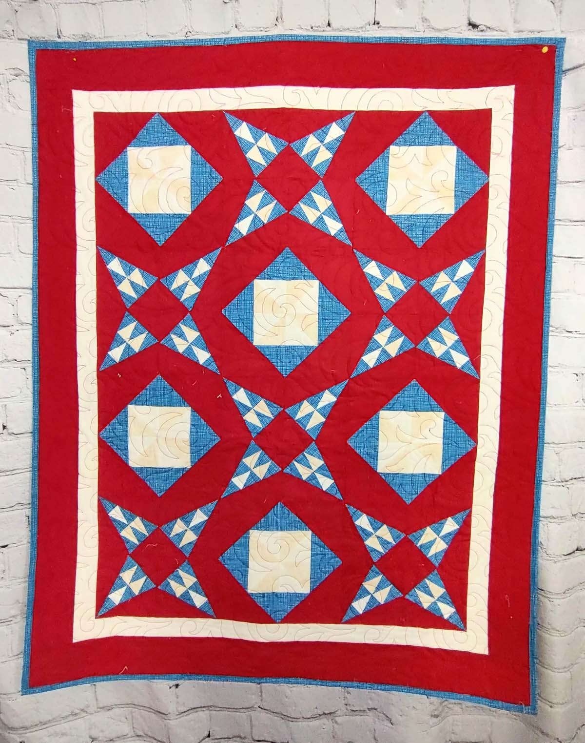Pine Burr Patriotic Red White and Blue baby lap quilt
