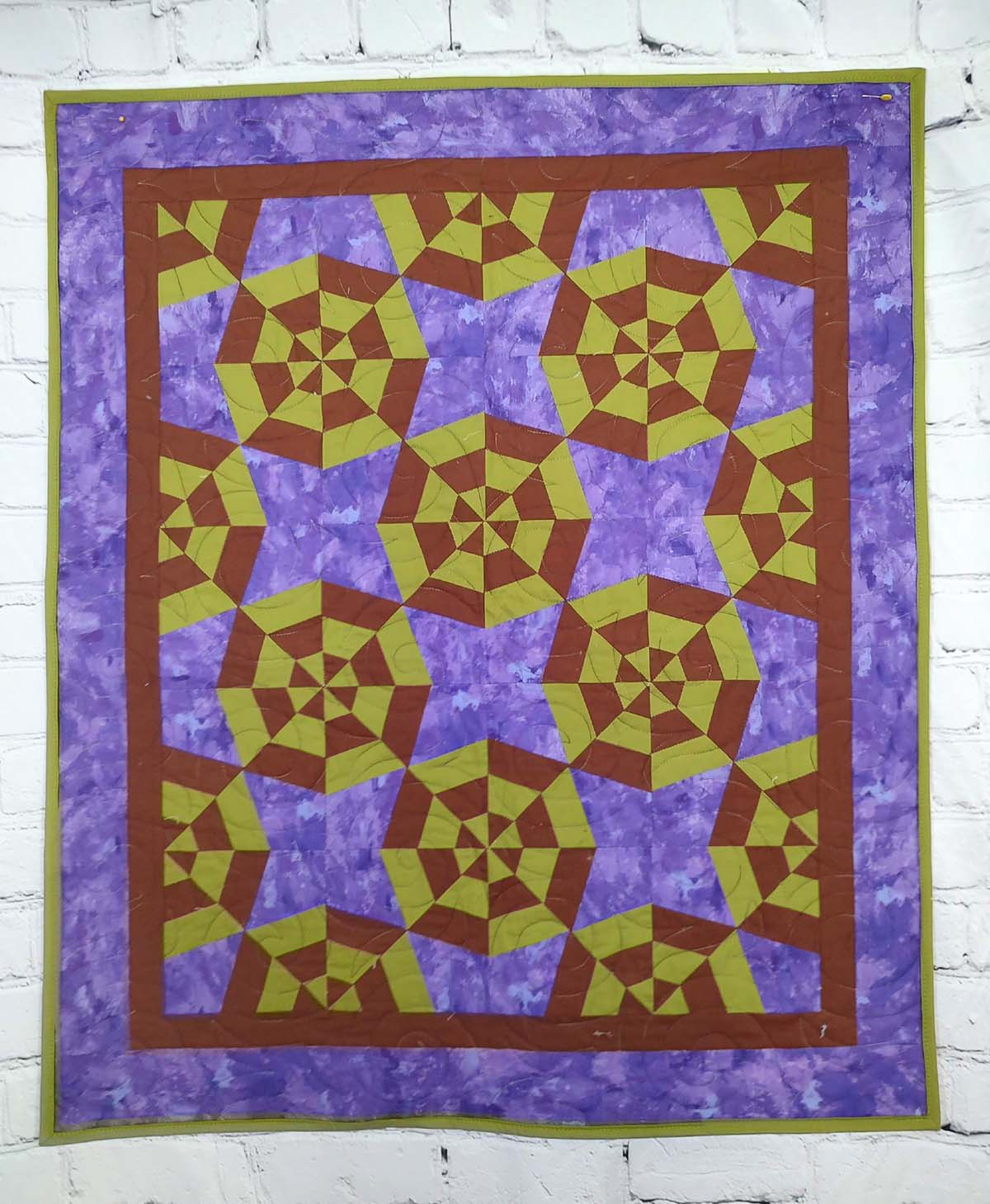 Brown Green and Purple Spider Web baby quilt