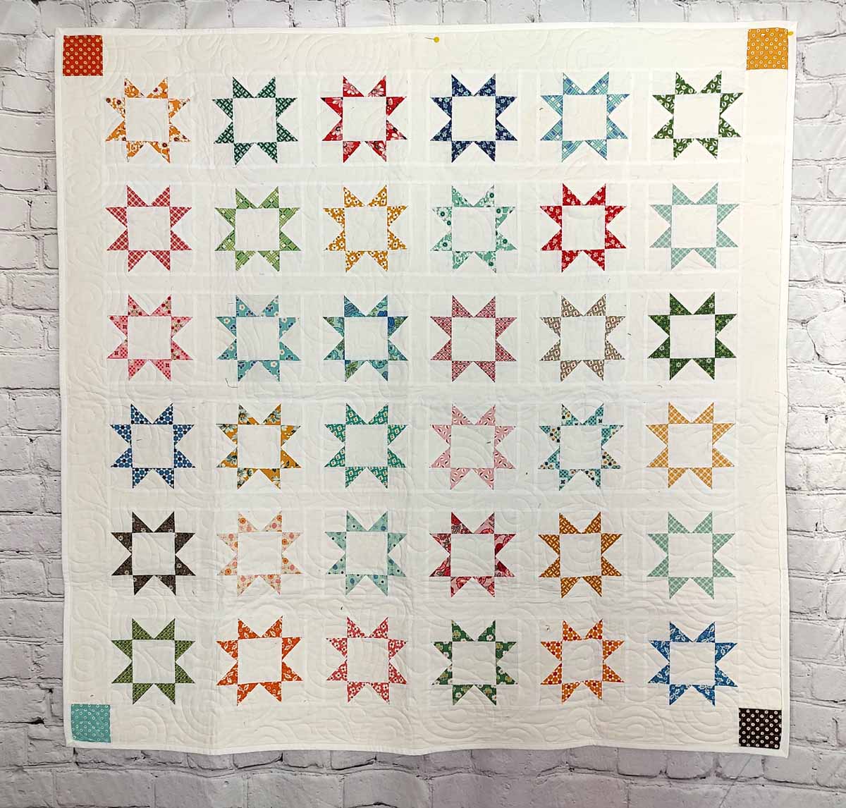 Stars Aligned Modern antique print baby quilt