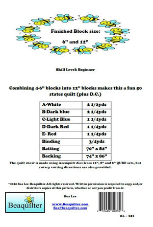 BL151 50 States sampler Quilt Pattern PDF Accuquilt friendly rotary cutting directions always included