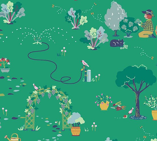 Andover Noras Garden Green Print fabric (per half yard)