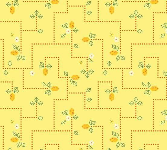Andover Noras Garden Yellow Print fabric (per half yard)