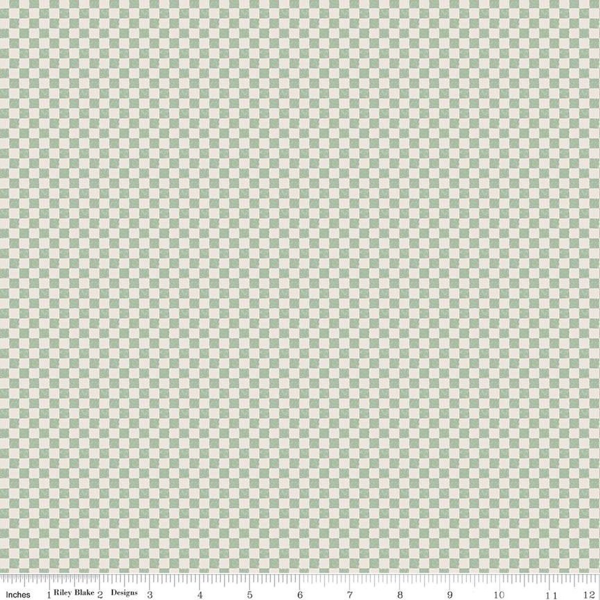 Riley Blake Check Please Ivory on Sage Fabric (per half yard)