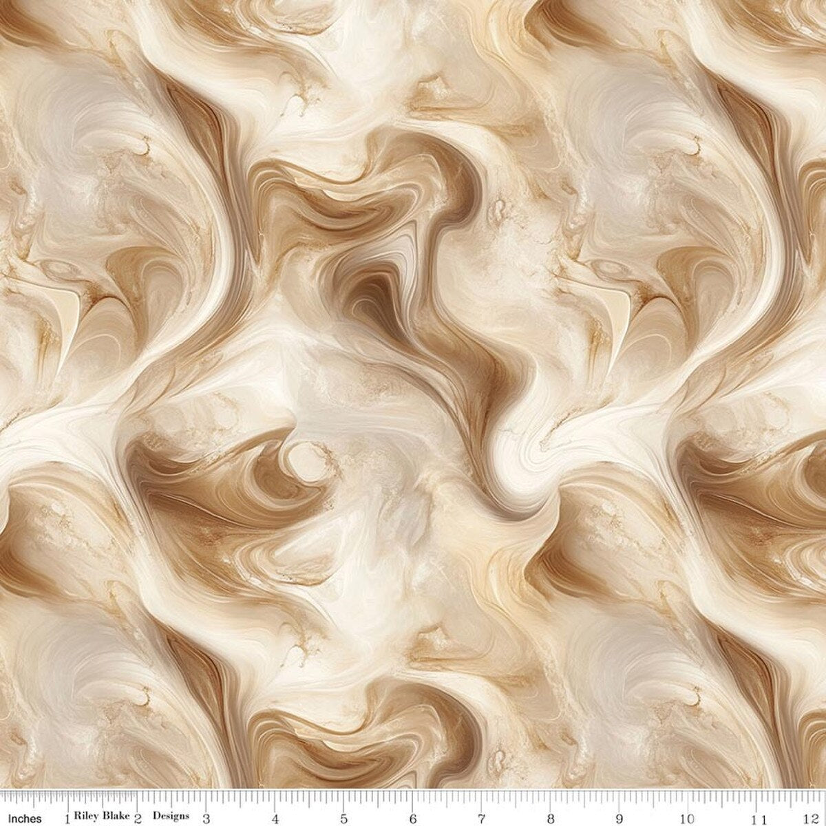 Riley Blake Coffee Time Swirl Brown Ivory Fabric (per half yard)
