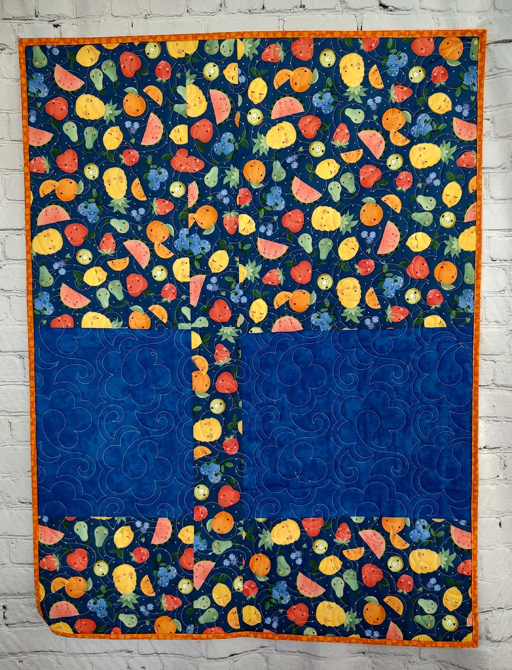 Fruit Basket fun fruit and White Modern baby lap quilt