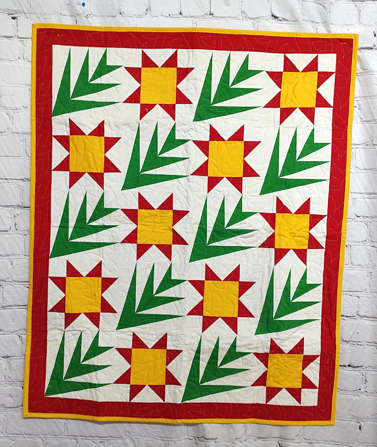 Palm Leaf Red Green Yellow Modern Baby Lap quilt