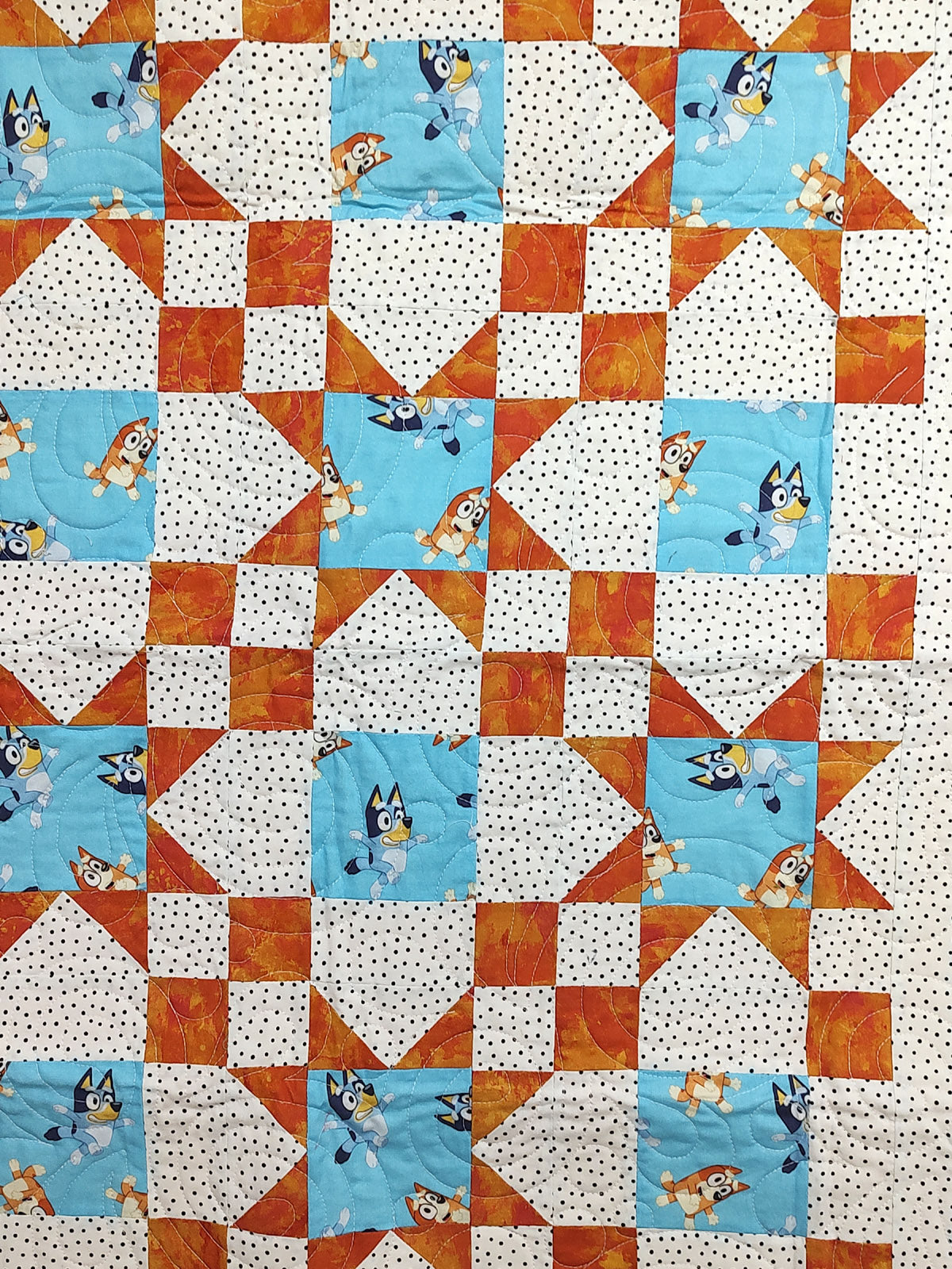 Crazy Dogs Bluey Blue and orange baby quilt