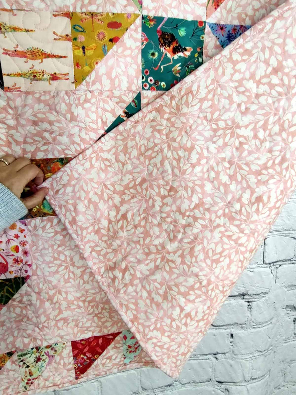 Tied with a bow Pink floral baby wall hanging quilt