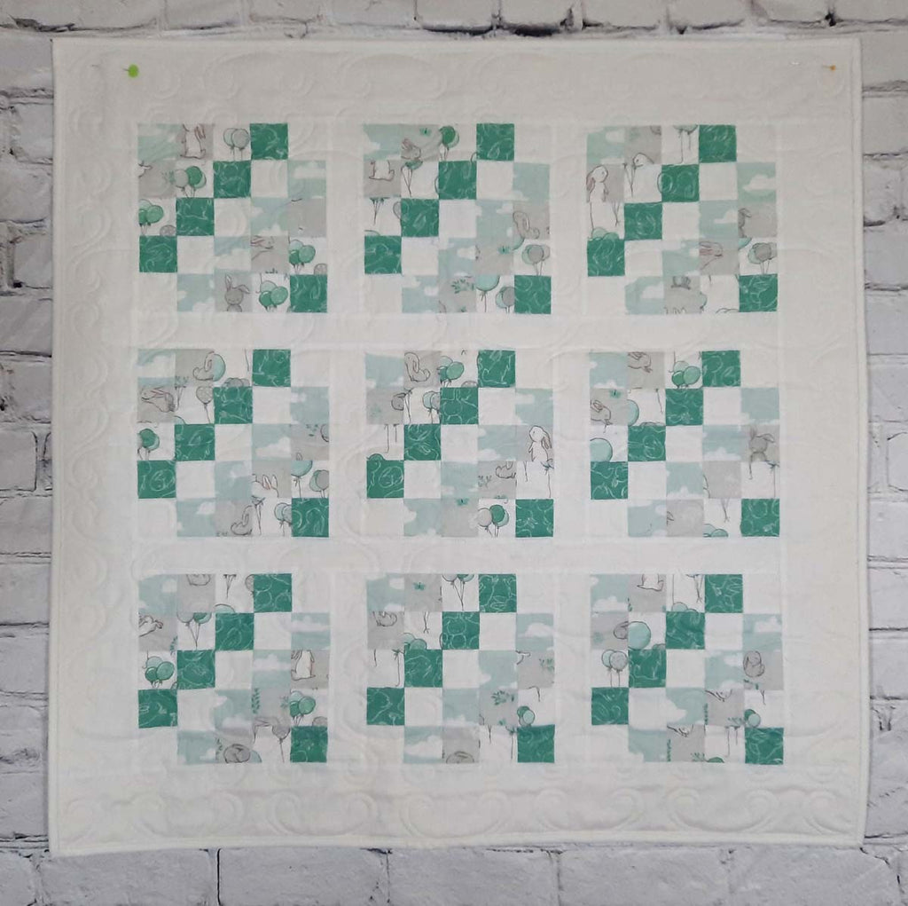Turquoise and White Modern Bunny baby quilt