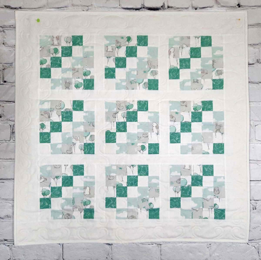 Turquoise and White Modern Bunny baby quilt
