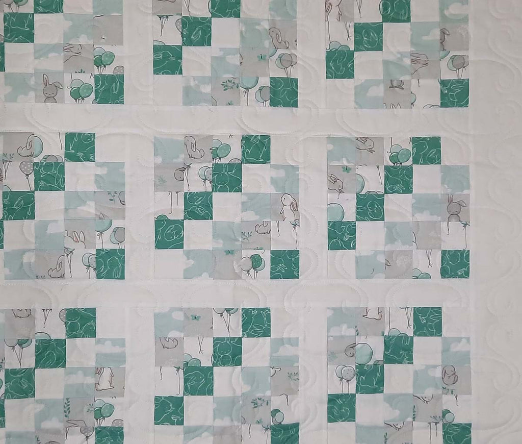 Turquoise and White Modern Bunny baby quilt