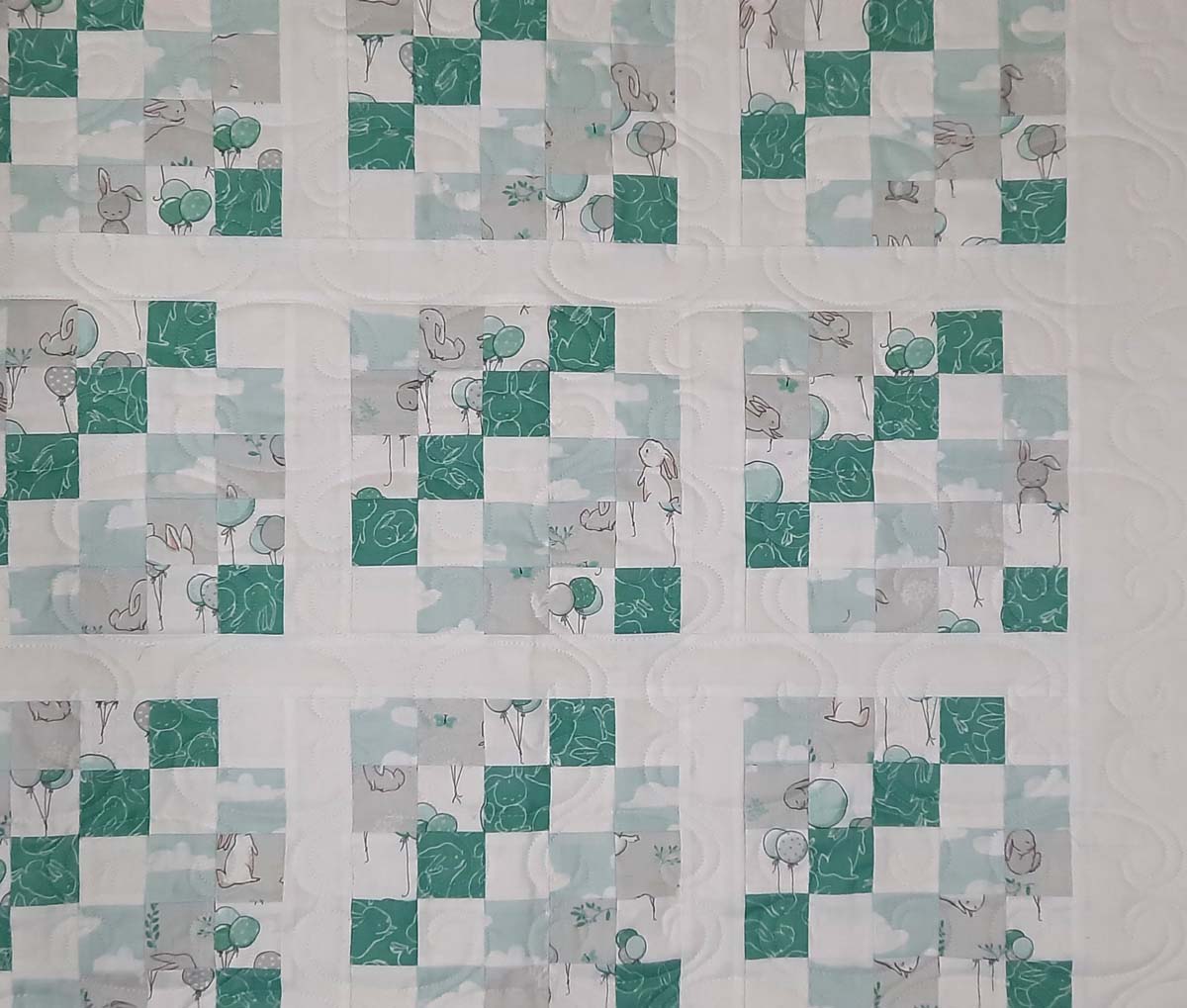 Turquoise and White Modern Bunny baby quilt