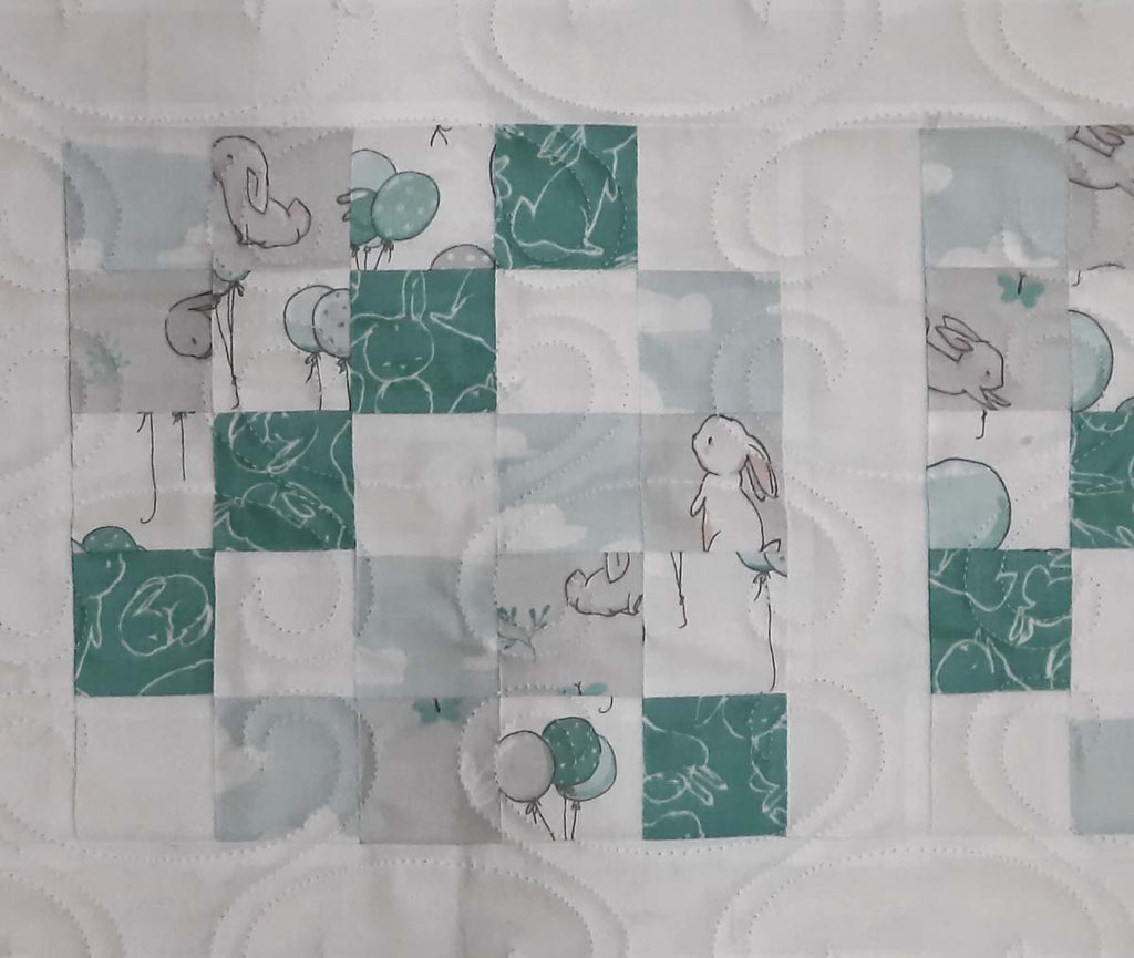 Turquoise and White Modern Bunny baby quilt