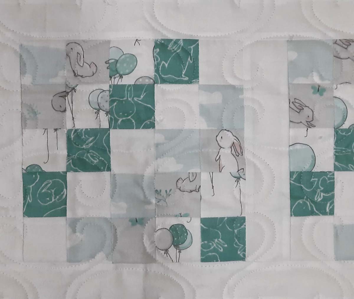 Turquoise and White Modern Bunny baby quilt