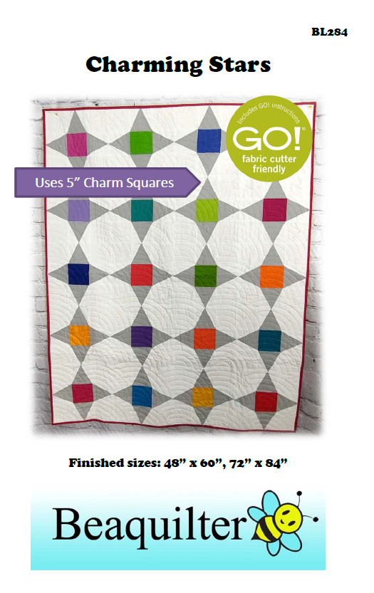 BL284 Charming Stars Quilt pattern 2 sizes Charm Pack and Accuquilt Friendly