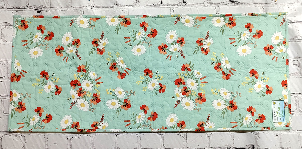 Teal Flower and Bees Table Runner "Chicken Coop" quilt