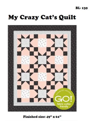 BL139 My Crazy cat Quilt pattern Accuquilt friendly EASY, rotary cutting instructions included.