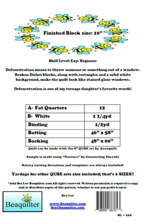 BL220 Defenestration FQ Quilt pattern Accuquilt friendly includes rotary cutting and chart for other qube sets
