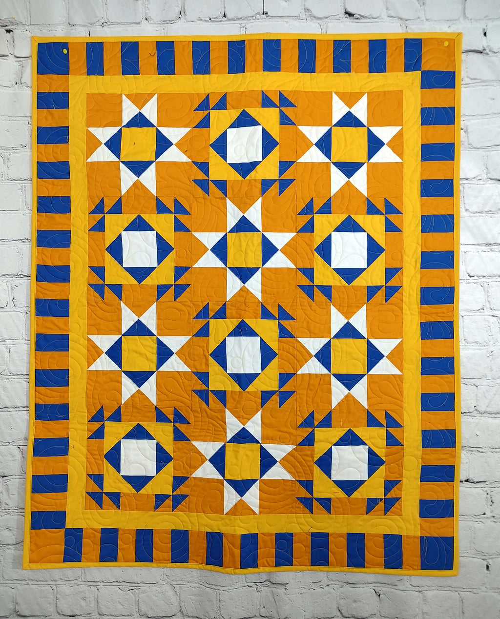 Modern Double Crossed Boy Orange and Blue lap quilt