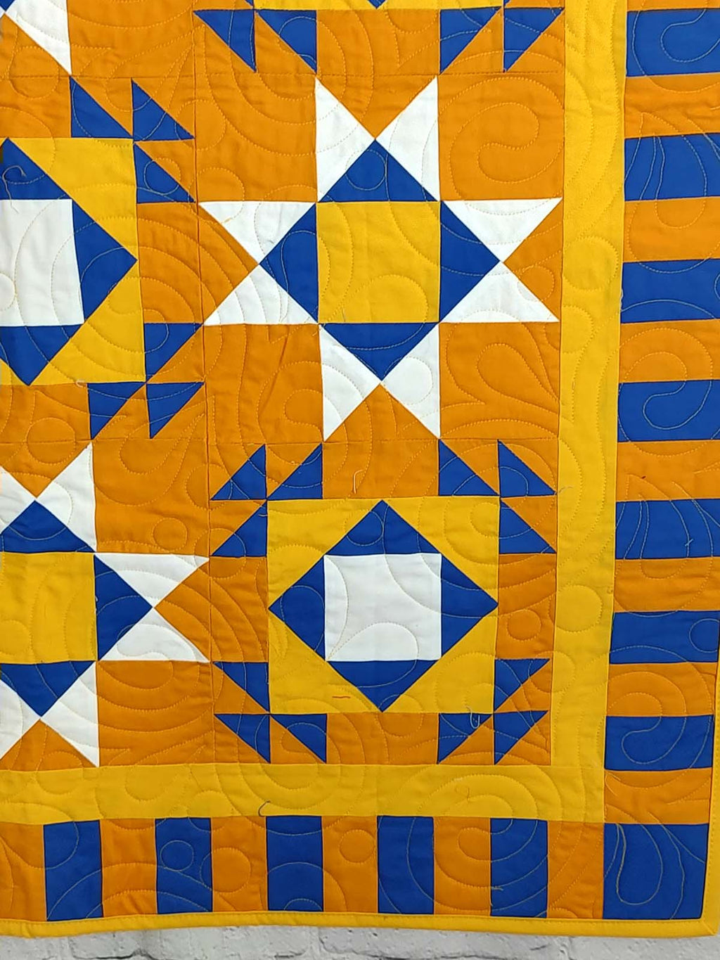Modern Double Crossed Boy Orange and Blue lap quilt