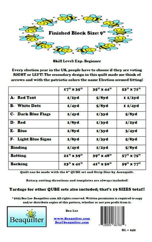 BL242 Election Quilt pattern 3 sizes Accuquilt friendly rotary cutting and templates always included