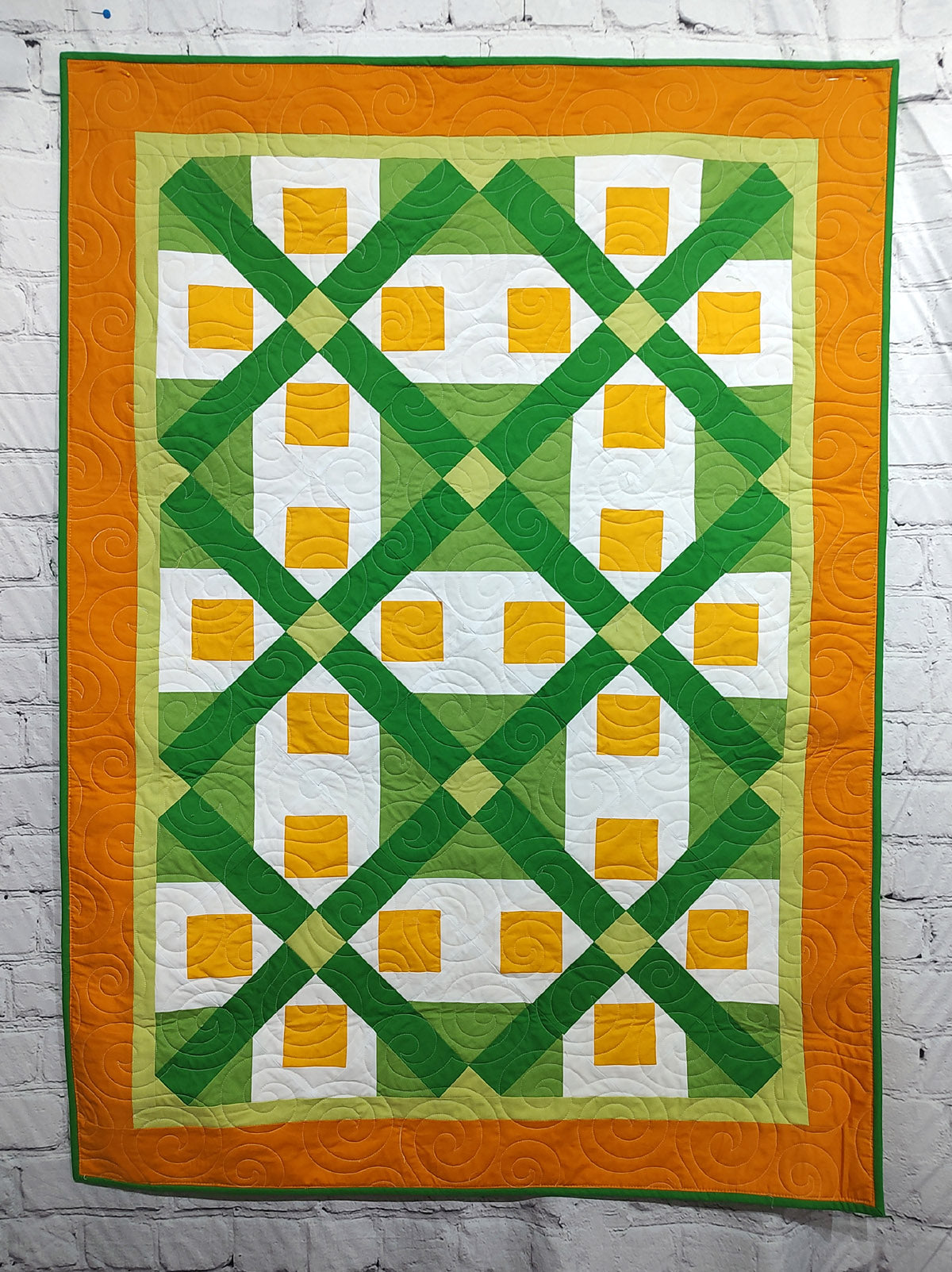 Eve Green Yellow and Orange solid modern Baby Lap quilt