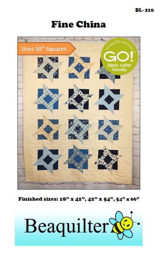 BL216 Fine China 10" squares Layer Cake Quilt pattern Accuquilt friendly templates and rotary cutting instructions always included