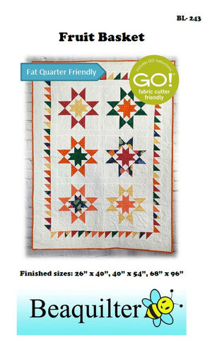 BL243 Fruit Basket Quilt pattern 3 sizes Accuquilt FQ friendly rotary cutting and optional 4 more QUBE sizes