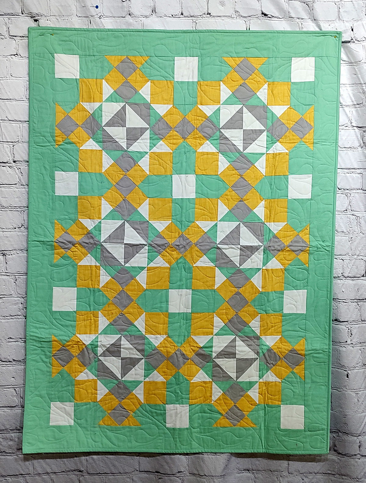 Dandelion Teal Yellow Modern Baby Lap quilt