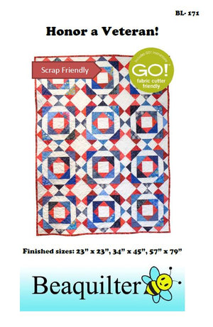 BL171 Honor a Veteran  QOV Quilt Pattern Accuquilt friendly in 3 sizes scrap friendly, rotary cutting instructions included.