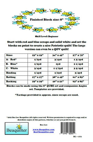 BL171 Honor a Veteran  QOV Quilt Pattern Accuquilt friendly in 3 sizes scrap friendly, rotary cutting instructions included.