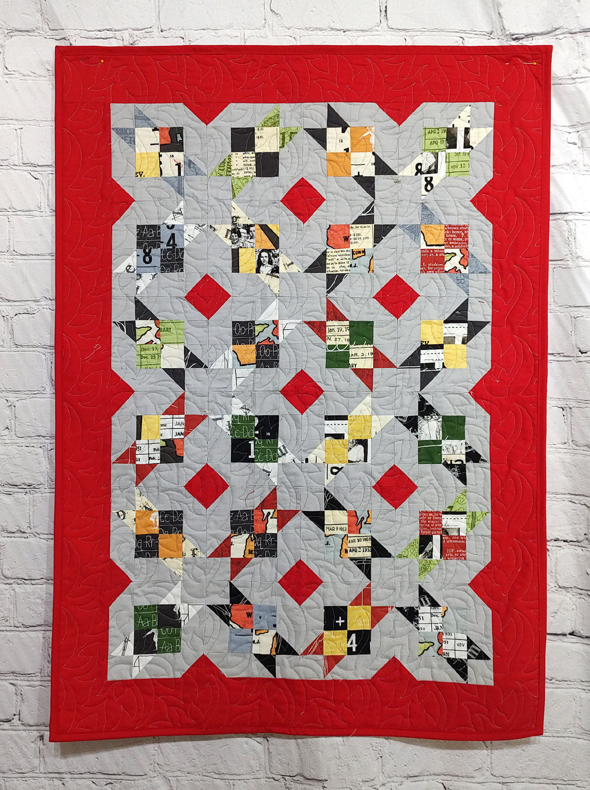 Ladies Dancing Red Grey and funky Lap Wallhanging quilt