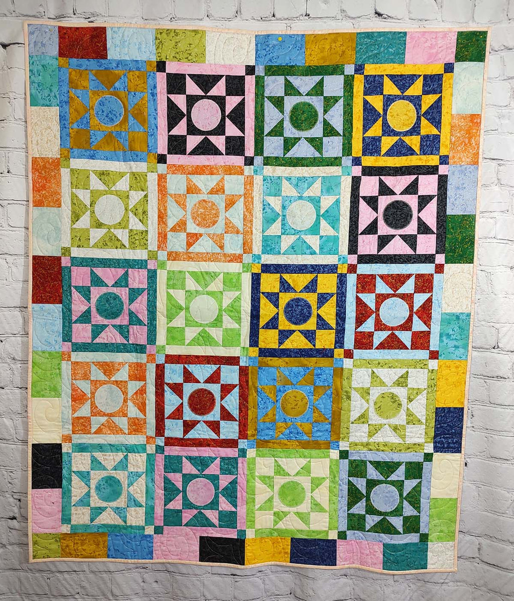 Night Sky Sparkly multipcolored applique Stars and Circles lap quilt