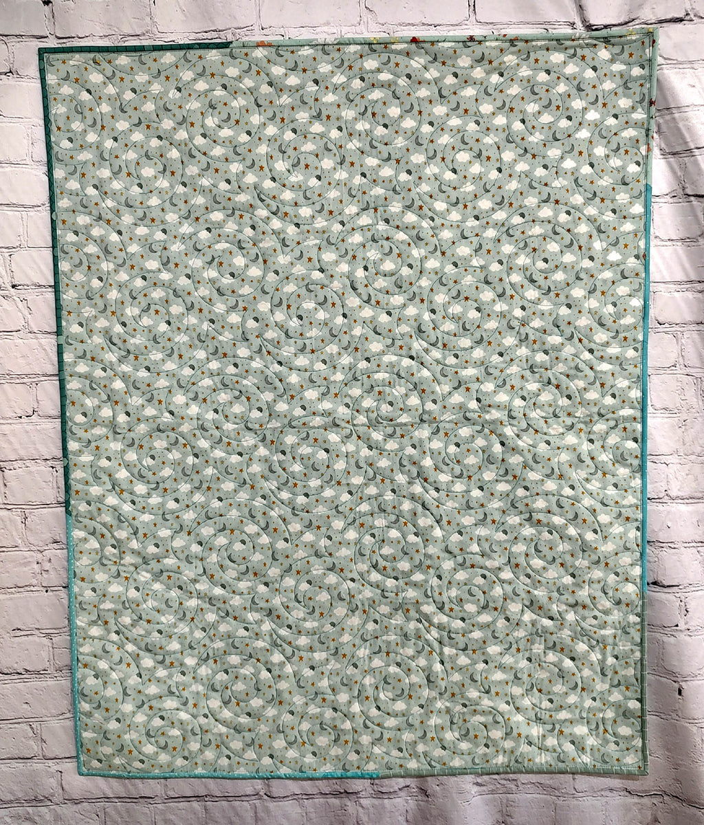 Turquoise and White print scrappy baby boy pineapple lap quilt