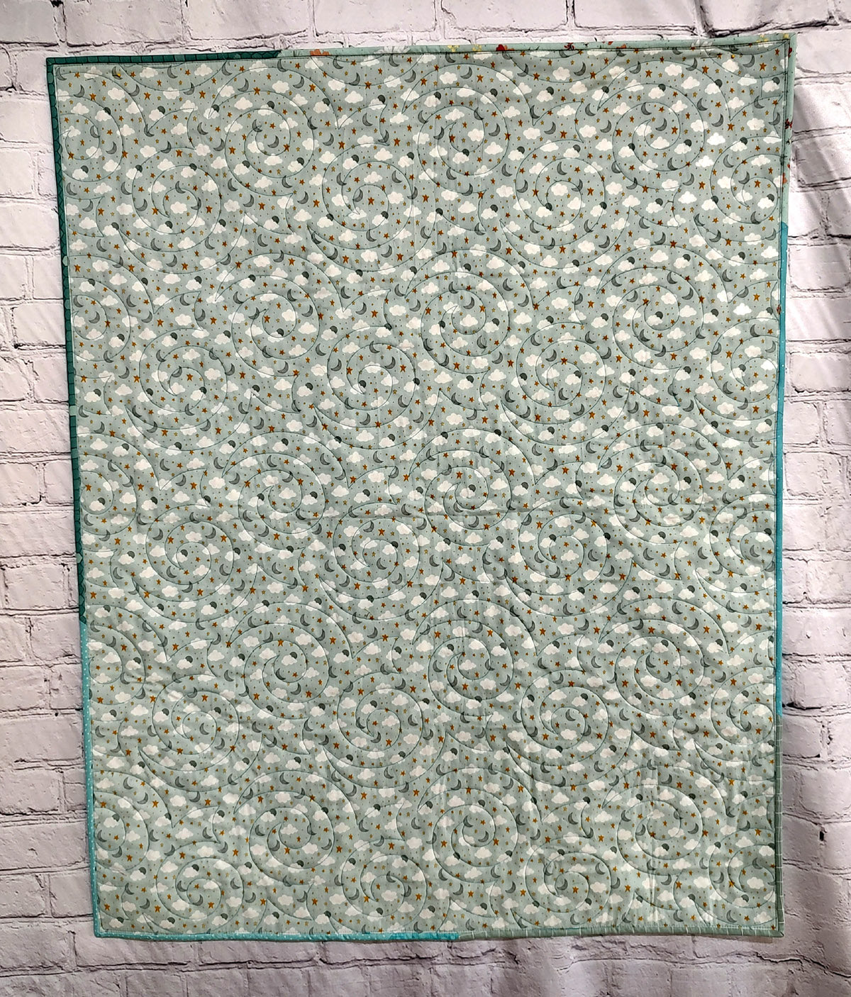 Turquoise and White print scrappy baby boy pineapple lap quilt