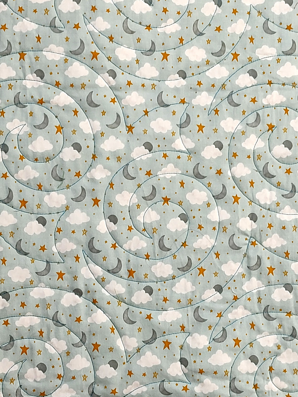 Turquoise and White print scrappy baby boy pineapple lap quilt