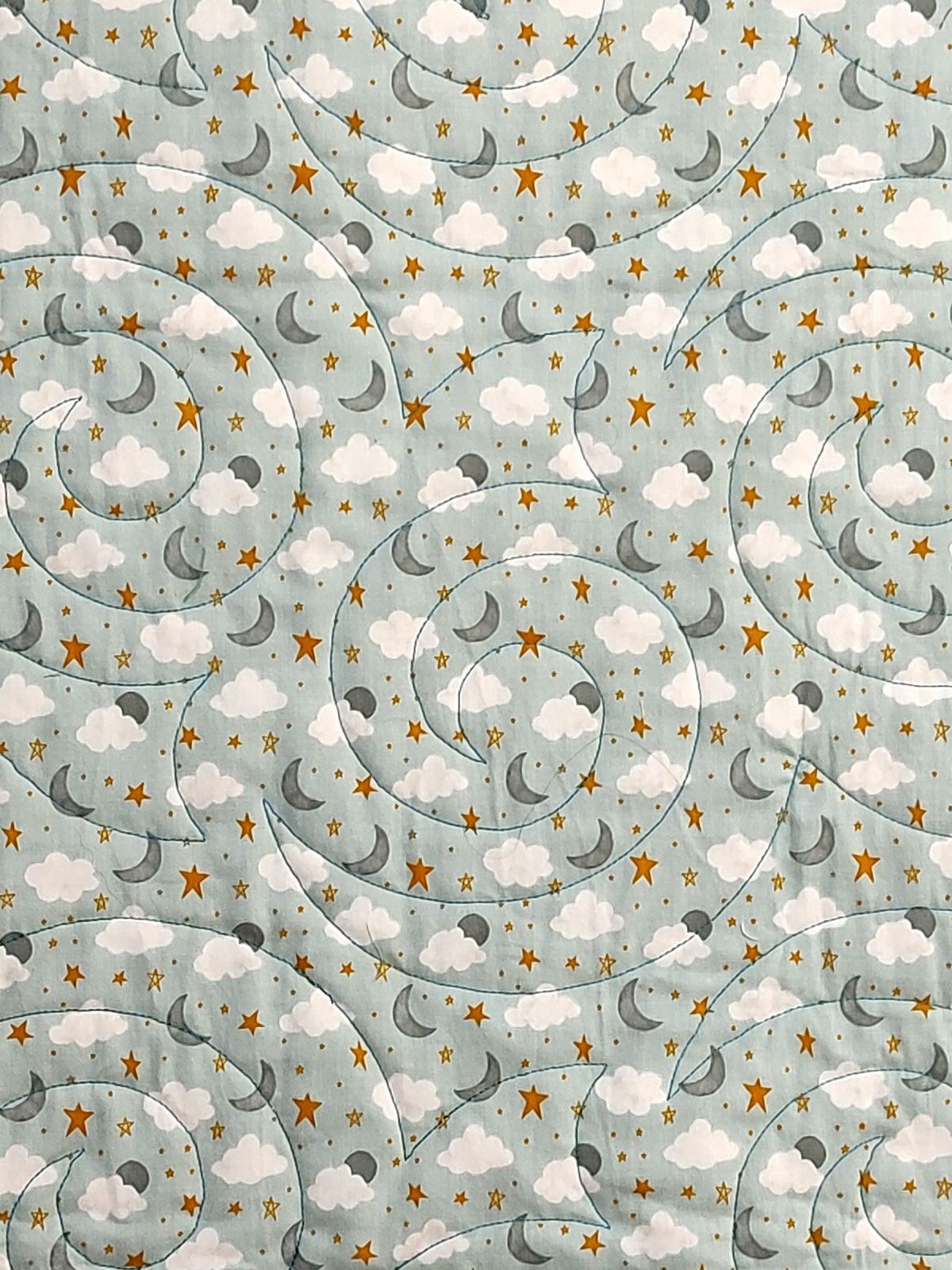 Turquoise and White print scrappy baby boy pineapple lap quilt