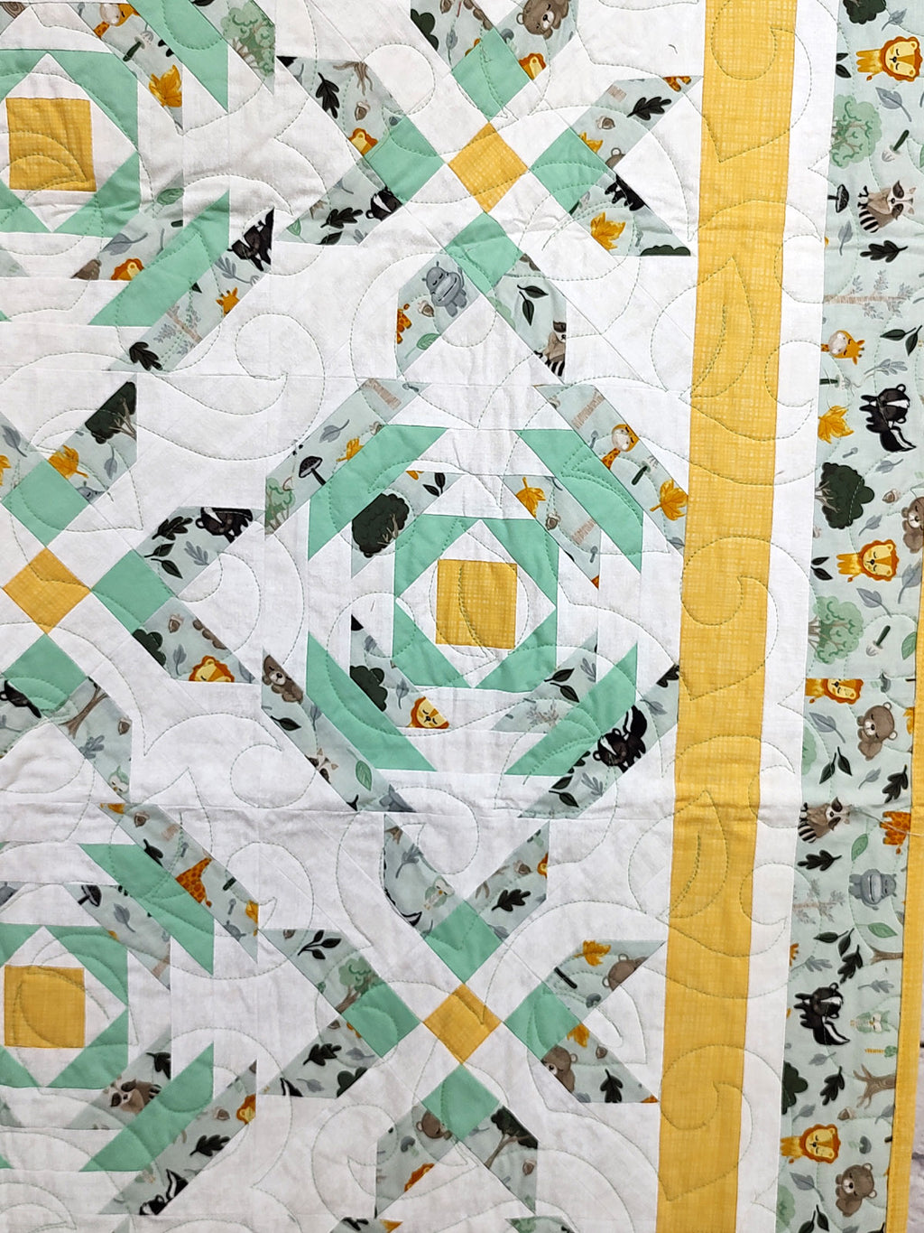 Star Cross Jungle pastel baby quilt Teal and Yellow