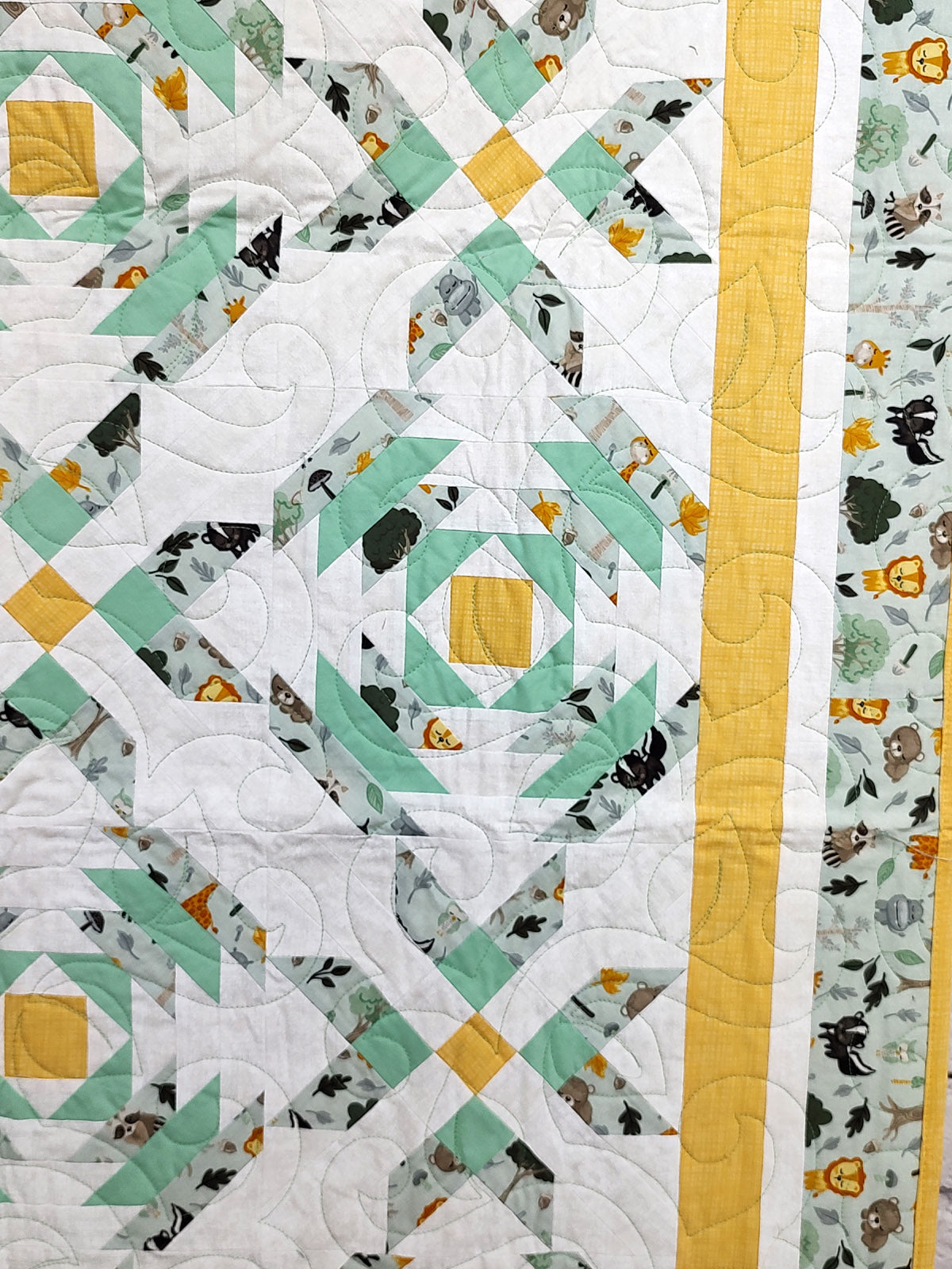 Star Cross Jungle pastel baby quilt Teal and Yellow
