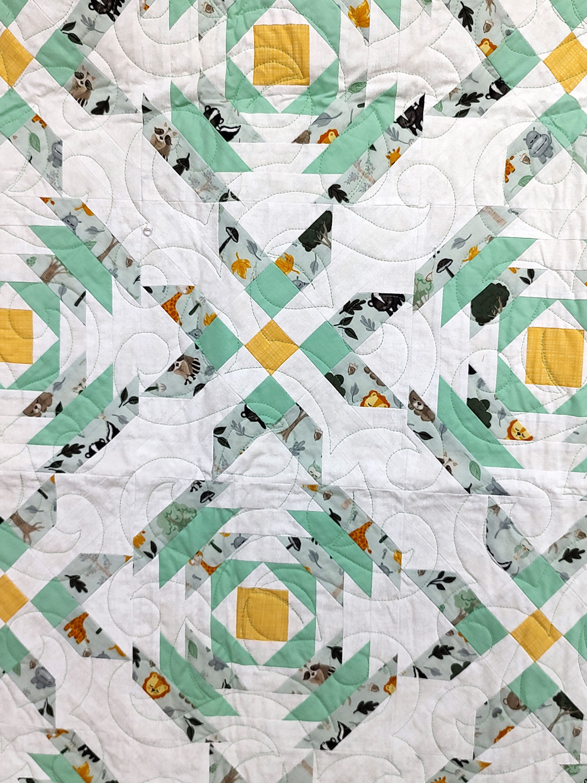 Star Cross Jungle pastel baby quilt Teal and Yellow