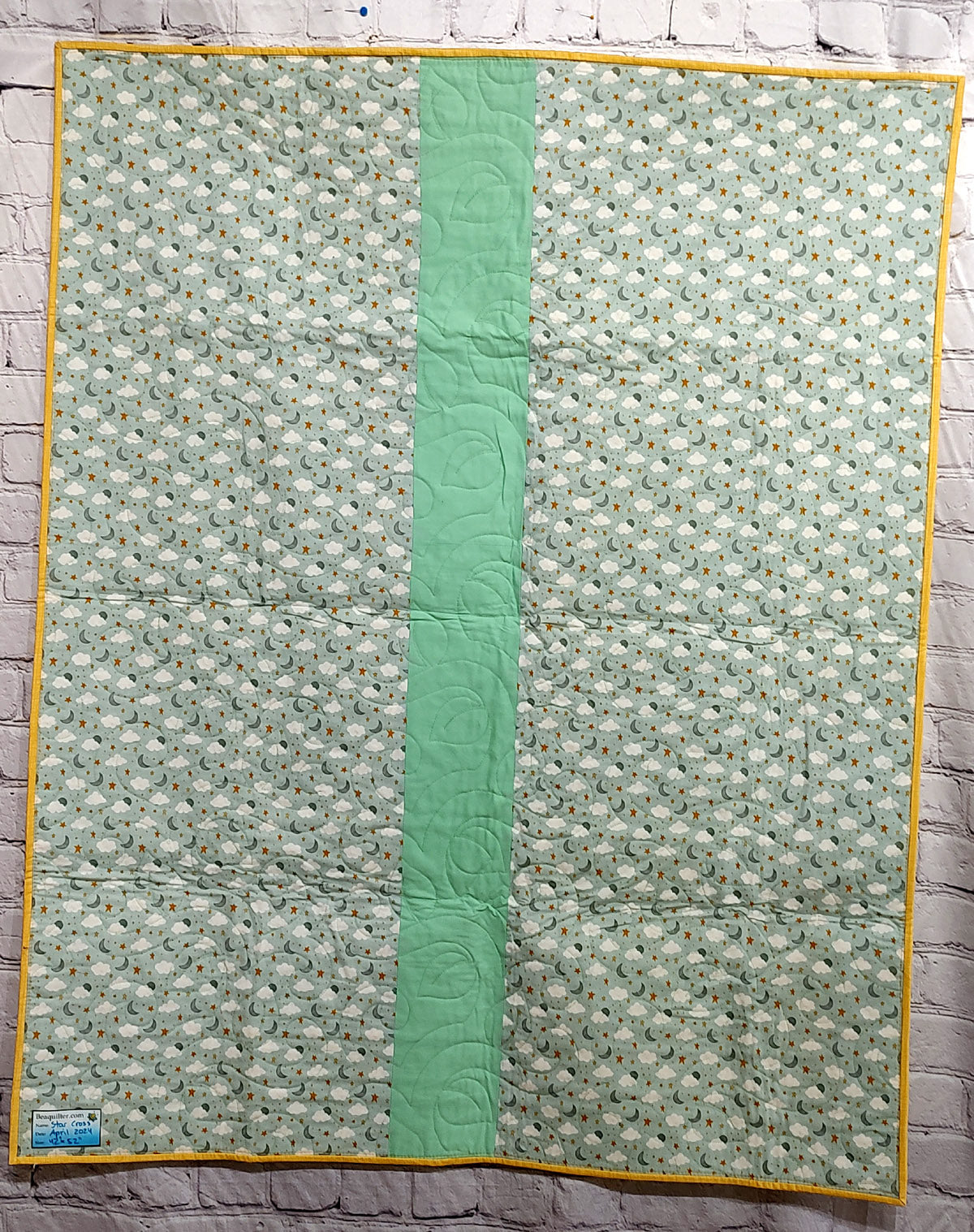 Star Cross Jungle pastel baby quilt Teal and Yellow