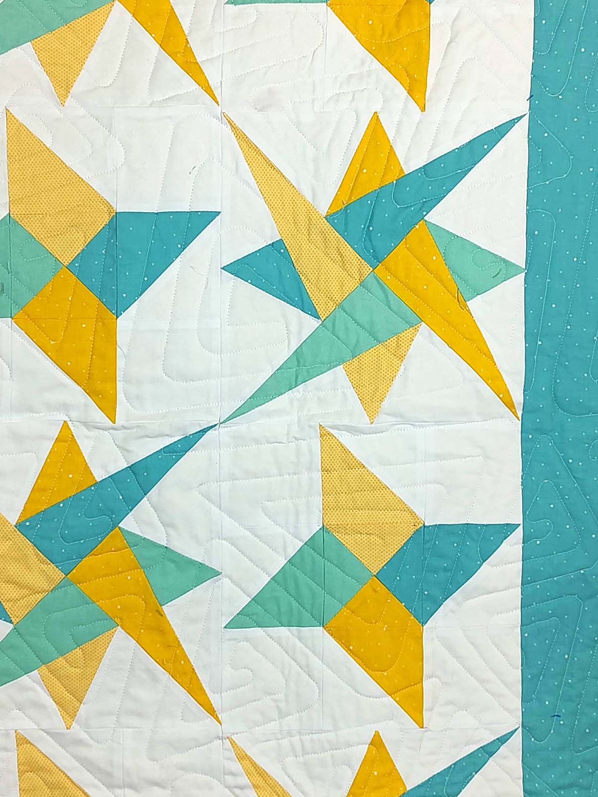Turquoise and Yellow Modern Starry Path baby lap quilt
