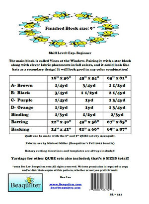 BL231 Pumpkin Vines Quilt pattern Accuquilt friendly including 6 extra QUBE sizes